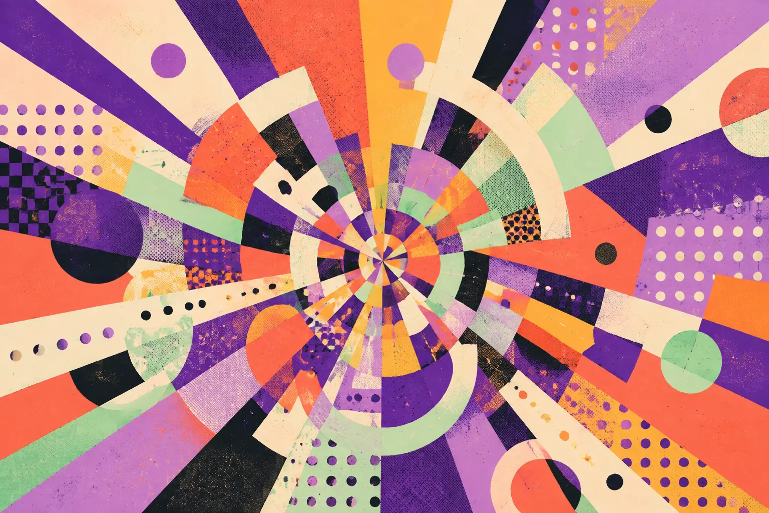 Abstract pop-art composition radiating from a central point